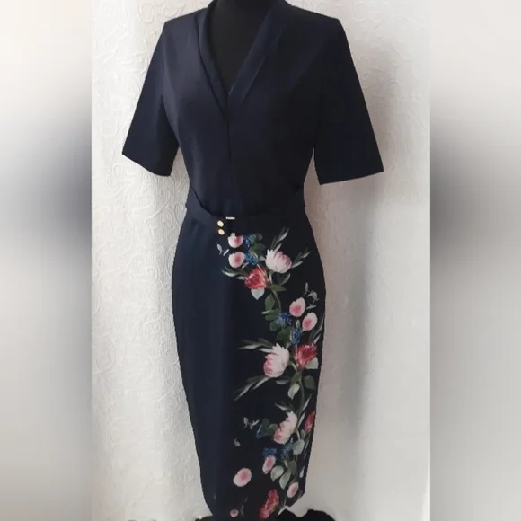 Ted Baker Nora Fantasia Dark floral Midi Dress S2 - Picture 5 of 12